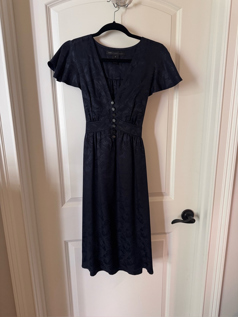 Marc by Marc Jacobs Navy V-Neck Midi Dress with Button Front